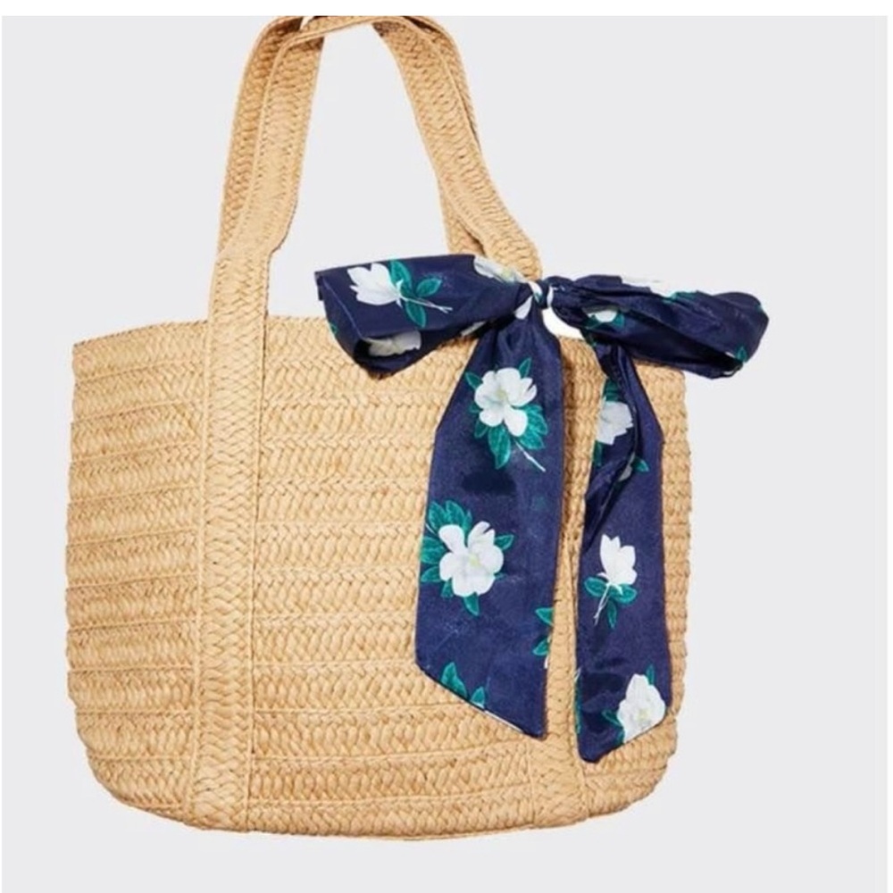Draper James Straw Tote with Floral Scarf, New in Package